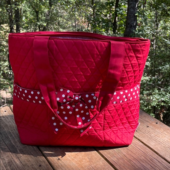 BELVAH RED QUILTED DIAPER BAG/TOTE - Picture 1 of 7
